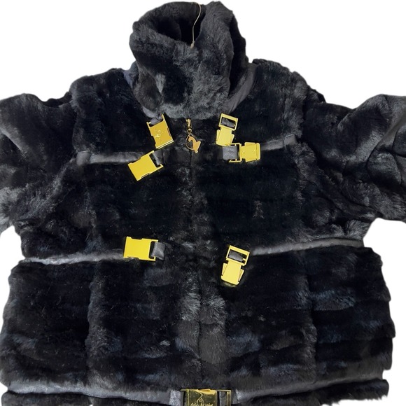Vintage Baby Phat Y2k Faux Fur Coat Jacket Rare Gold Logo Women's Cropped Large - Picture 2 of 5
